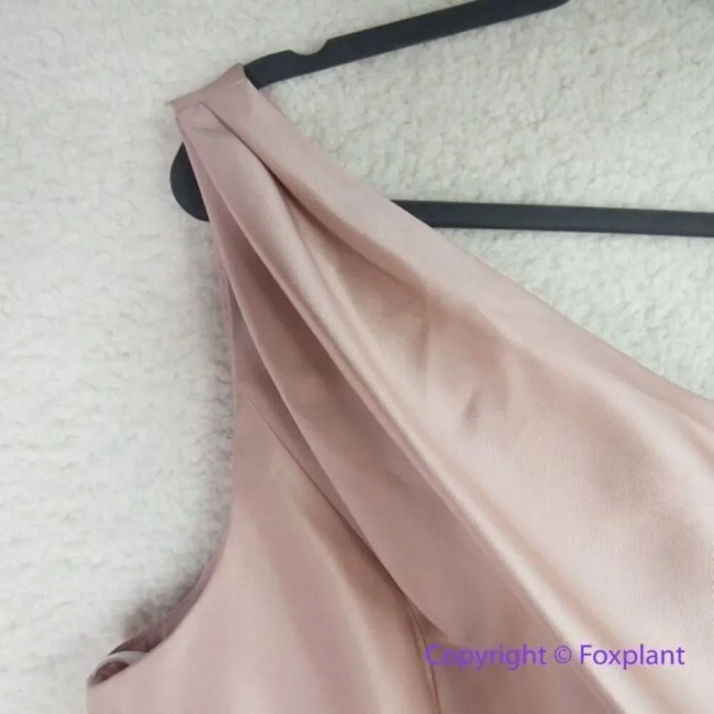 New! Alfred Sung Draped One-Shoulder Satin Maxi Dress in Toasted Sugar, size 14R - Picture 5 of 15